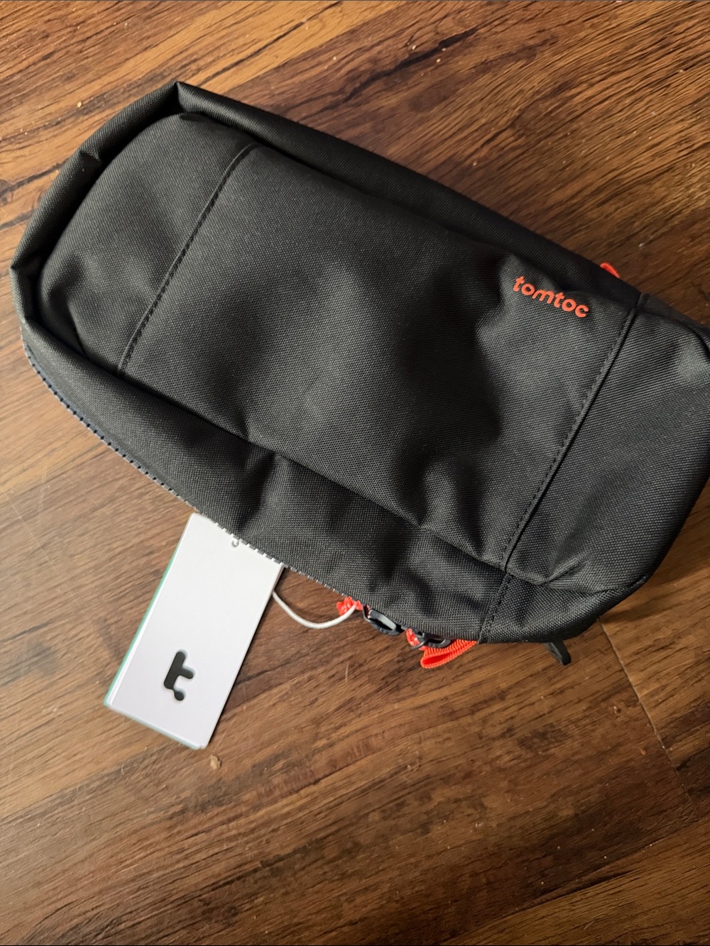 tomtoc Black Men's Belt Sling Bag with Orange Accents
